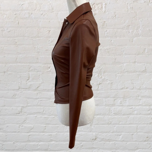 ALIX NYC Gavin Faux Leather Buttondown Top in Cinnamon Size XS Retail $245 - Picture 5 of 11